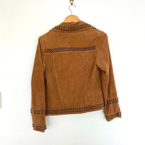 MINISTRY OF STYLE Grain Leather Suede Tan Jett Studded Jacket RRP$689 - Picture 10 of 12